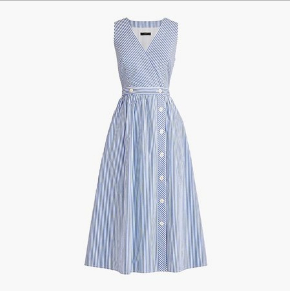 J.CREW Women's Blue Striped Rosina Sleeveless Cotton Poplin Dress